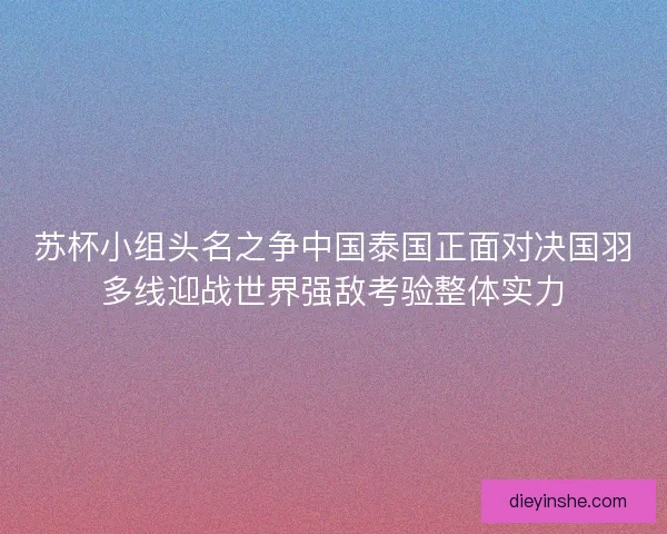 苏杯小组头名之争中国泰国正面对决国羽多线迎战世界强敌考验整体实力